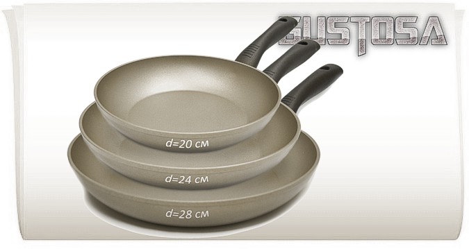 TVS Gustosa™ набор сковород Ø20см./24см./28см. с антипригарным покрытием Plustek® Арт. GS2792N1